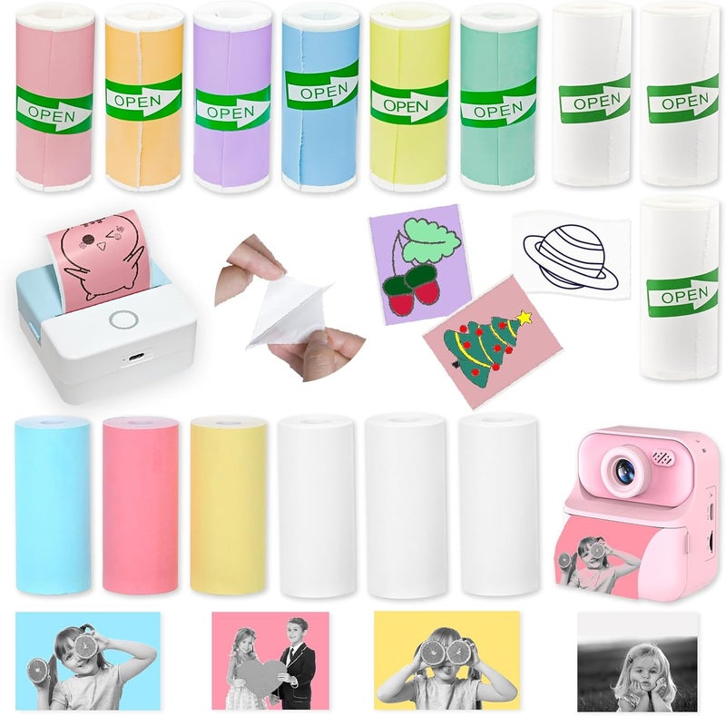 OMGFUNAA 15 Rolls 2-in-1 Mini Printer Paper - 9 Sticky Rolls & 6 Plain Rolls Compatible with M02/T02 Printers(Remove Inner Paper Holder), Thermal Sticker Paper for Photos, Lists, Study Notes & Scrapbooking - Image 1
